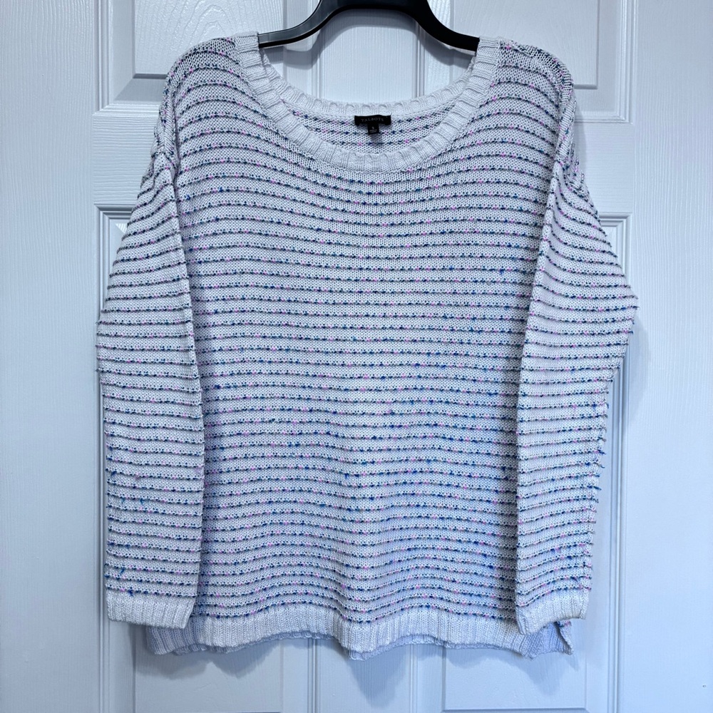 Talbots Open Stitch Sweater Womens Small Boxy Fit Oversize White Blue Pink